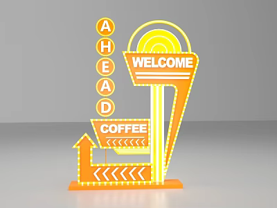 Popular Photo Spot With Retro Neon Sign Welcome Lettering Coffee Direction And Arrow Decorations 3d model