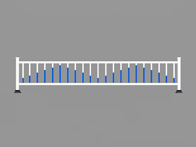 White Safety Railings Featuring Blue Vertical Bars And Black Base Design 3d model