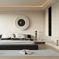Modern Bedroom Interior Design With Round Art Pendant Lights Floor to Ceiling Windows And Blinds