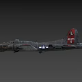 Vintage Gray Fighter Aircraft with Four Engines Red Tail and Star Emblem Detailed Model