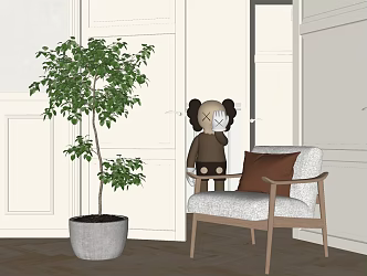 Modern Single Sofa Green Plant 3d model