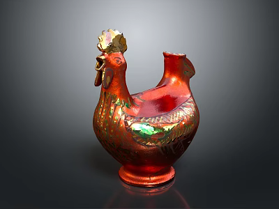 Vibrant Red Rooster Shaped Decorative Bottle With Glossy Finish And Stable Base 3d model
