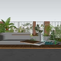 Serene Courtyard Garden With Wooden Deck Gray Sofa Small Water Pool And Various Green Plants