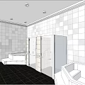 Elegant Hotel Bathroom Interior With White Gray Tiled Walls Shower Enclosure And Bathtub Vanity