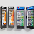 Commercial Beverage Refrigerators with Budweiser Pepsi Logos and Bottled Drinks