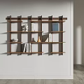 Wooden Wall Shelves With Books And Decorative Items On White Interior Wall
