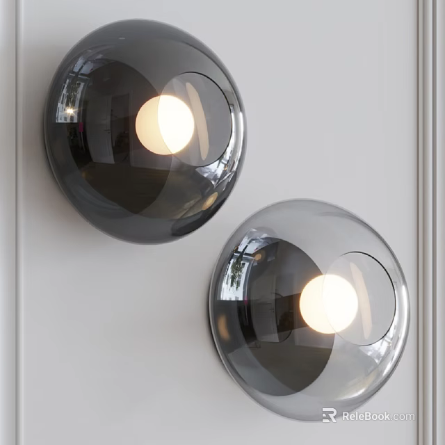 Modern Round Wall Lamps With Transparent Black Glass Illuminated Interior Design 3d model 