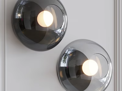 Modern Round Wall Lamps With Transparent Black Glass Illuminated Interior Design 3d model