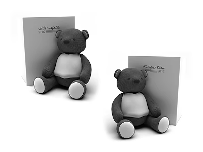 Stuffed Gray Teddy Bear Dolls Sitting With Greeting Cards And White Paws 3d model