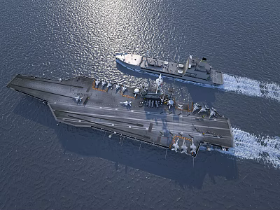 Aircraft Carrier As Powerful Naval Weapon Sailing At Sea With Warship And Deck 3d model