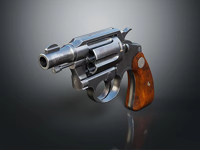 Vintage Revolver Firearm With Polished Metal Parts And Wooden Grip Handle 3d model