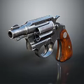 Vintage Revolver Firearm With Polished Metal Parts And Wooden Grip Handle