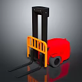 Red Industrial Forklift With Yellow Guardrail Black Mast And Forks On Reflective Surface