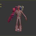 Blue Sci Fi Character With Red And Pink Mechanical Parts 3D Model Design