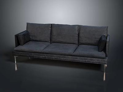 Modern Gray Fabric Three Seater Sofa With Armrests And Metal Legs In Living Room Interior 3d model