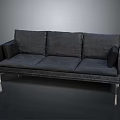 Modern Gray Fabric Three Seater Sofa With Armrests And Metal Legs In Living Room Interior