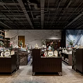 Spacious Elegant Modern Decorative Showroom With Porcelain Items Shelves And Marble Countertops