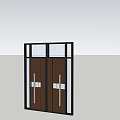 Brown Wooden Entry Double Doors With Glass Panels And Man Standing Next To