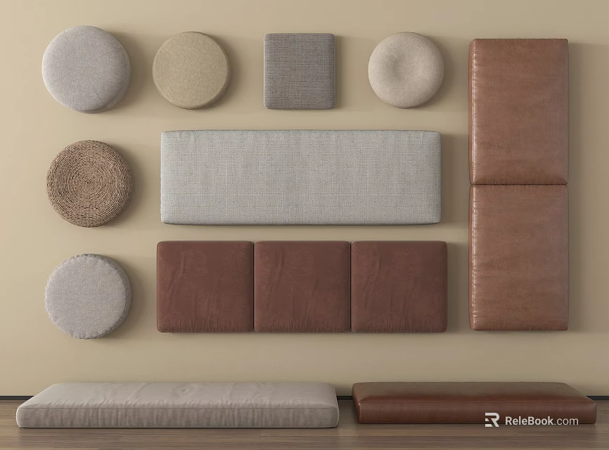 Upholstery Cushion Pads In Assorted Shapes And Neutral Tones For Furniture 3d model 