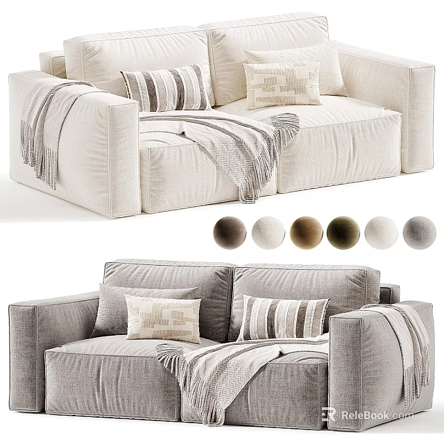 Cozy Sofa Set With Striped Pillows Knitted Blanket And Multiple Color Options 3d model 