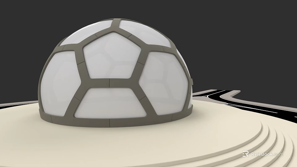 Modern Garden Landscape Design With White Dome Structure And Curved Steps 3d model