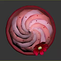 Decorative Pink Cupcake With Pink Frosting Red Flower And Striped Tray Design