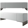 Modern Light Gray Leather Upholstered Sofa Bench With Dark Metal Legs 3d model