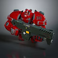 Red Mechanical Mech Character Holding Large Green Weapon With Armor Details 3d model