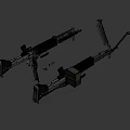 Tactical Military Weapons With Machine Gun Rifle Ammunition Belt And Green Ammo Box
