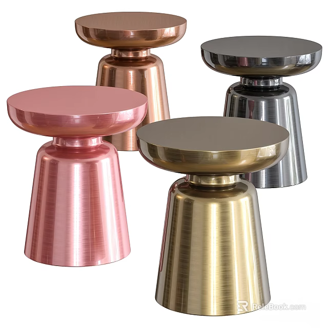 Stylish Metallic Dining Tables With Pink Gold Copper Silver Finishes And Conical Bases 3d model 