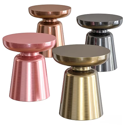 Stylish Metallic Dining Tables With Pink Gold Copper Silver Finishes And Conical Bases 3d model