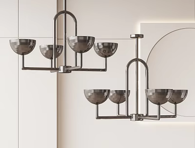 Modern Metal Chandelier With Multiple Bowl Shaped Glass Shades For Contemporary Living Room 3d model
