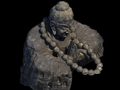 Intricate Buddha Stone Sculpture With Beaded Necklace And Praying Hands 3d model