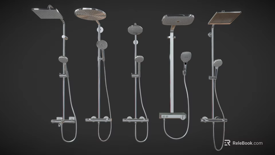Various Modern Shower Head Systems With Handheld And Overhead Options 3d model