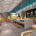 Modern Restaurant Interior With Open Layout Counter Stools Green Plants And Lighting 3d model