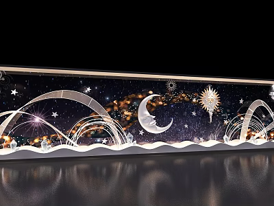 Elegant Window Display Decoration with Starry Sky Moon Stars and Curved Arches 3d model