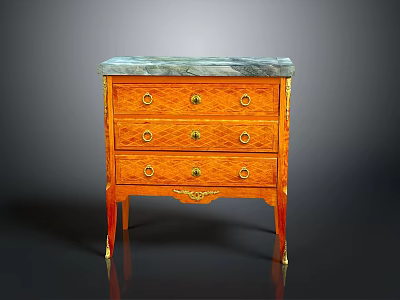 Elegant Chest of Drawers With Orange Wood Frame Marble Top And Gold Accents 3d model