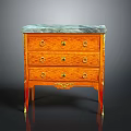 Elegant Chest of Drawers With Orange Wood Frame Marble Top And Gold Accents