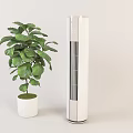 White Column Design Air Cooler Fan with Green Plant in White Pot 3d model