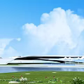 Modern Road Infrastructure Bridge Over Water With Green Lawn And Open Sky Design