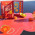 Traditional Chinese New Year Decor With Red Backdrop Gold Ingots And Snake Auspicious Symbols