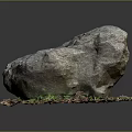 Large Natural Stone with Moss and Wooden Fallen Leaves on Ground