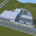 Modern Commercial Complex With Glass Curtain Facade Architectural Design And Green Surroundings