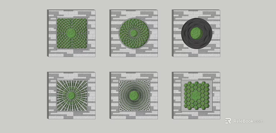 Municipal Road Pavement Design Variations with Circular Green Centers and Square Frames 3d model