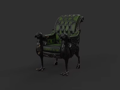 Green Tufted Armchair With Black Armrests And Ornate Claw Feet Design 3d model