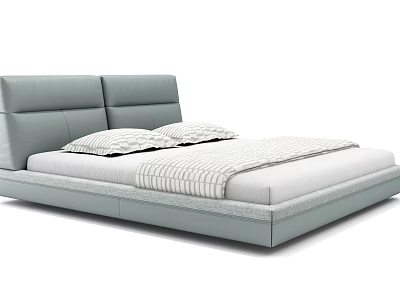 Modern Double Bed With Gray Headboard Striped Bedding And Pillows 3d model
