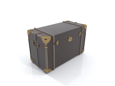 Vintage Style Gray Bedside Table With Gold Metal Accents And Trunk Design 3d model