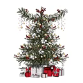Festive Christmas Tree Adorned With Red Berries White Snowflakes And Gifts
