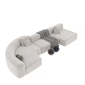 Modern Double Sofa Designs In White Brown And Blue With Pillows And Blanket