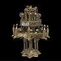 Ornate Multi Tiered Metal Decorative Ornament Set With Architectural Design And Colorful Inlays